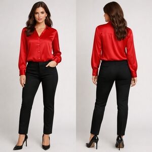 Red Satin Blouse, perfect for Valentine's Day.